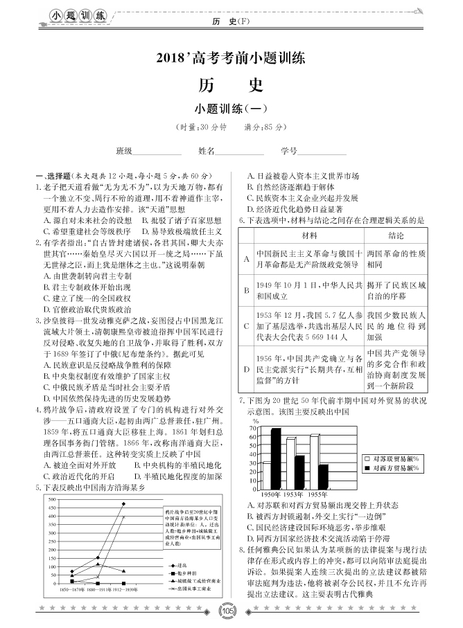 [歷史]師大附中、長沙一中2018高考考前小題訓(xùn)練